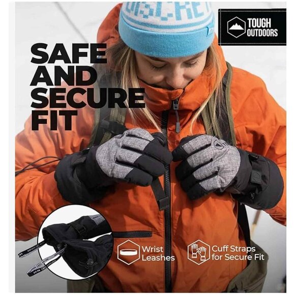 New!  Tough Outfitters Mens Winter Gloves, Black and Gray, Size Medium - Picture 5 of 9